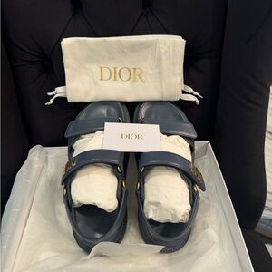 Dior Dioract Blue Sandals with Gold Accents